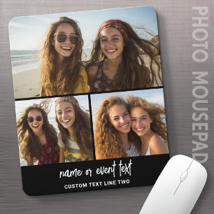 3 Photo Collage with Script Text - black white Mouse Mat