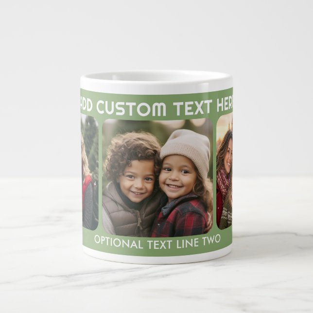 3 Photo Collage with Text - Green Large Coffee Mug (Front)