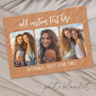 3 Photo Collage with trendy bounce script Fleece Blanket