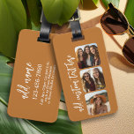 3 Photo Collage with trendy bounce script  Luggage Tag<br><div class="desc">Use square cropped photos for best results. This 3 photo modern grid with a collage and rounded corners. Add your favourite pictures to this film strip for a fun memory keeper. An artistic way to display your best photo sharing pics.</div>