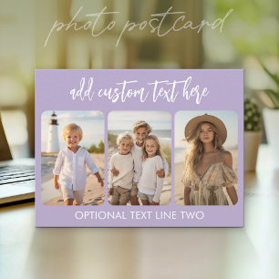 3 Photo Collage with trendy bounce script purple Postcard