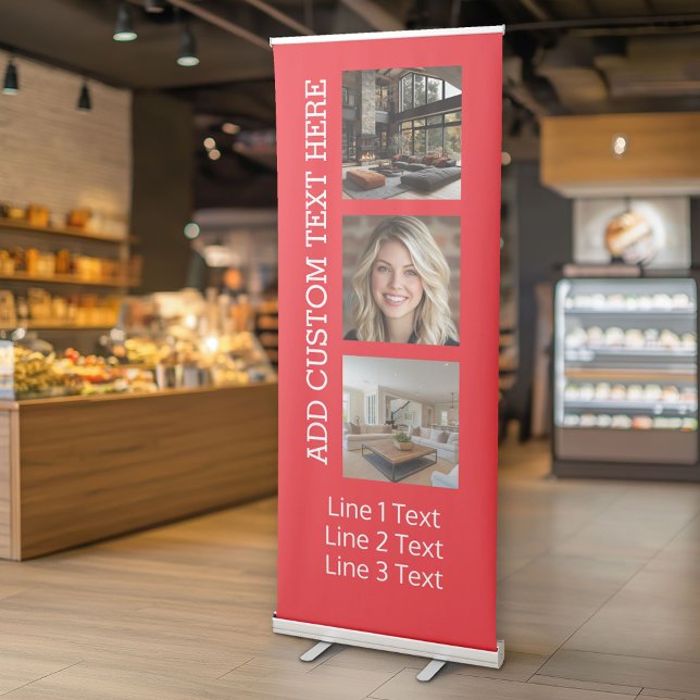3 Photo Collage - you can change background colour Retractable Banner (Portable Banner with Custom Photos and Text)
