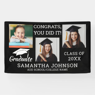 3 Photo Congrats Graduate Class Of 2025 Black  Banner
