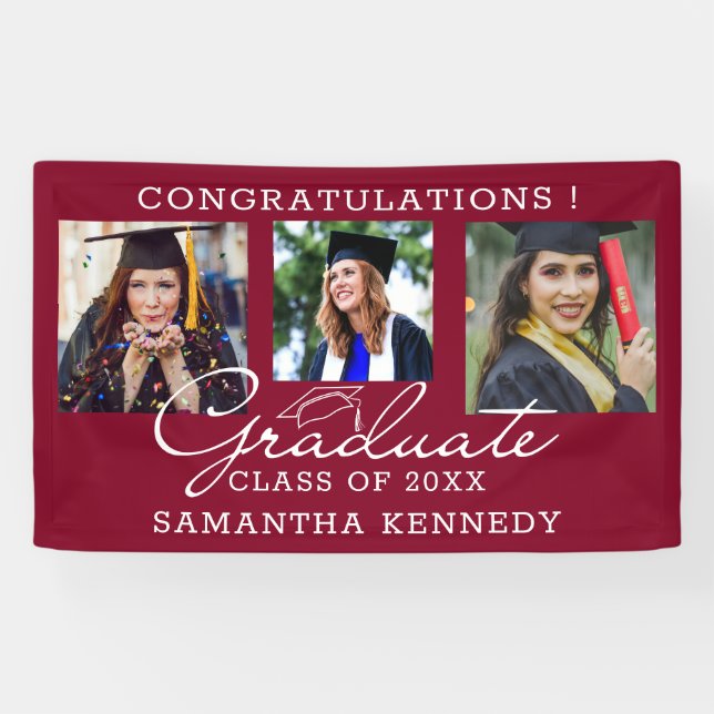 3 Photo Congratulations Graduate Graduation Maroon Banner (Horizontal)