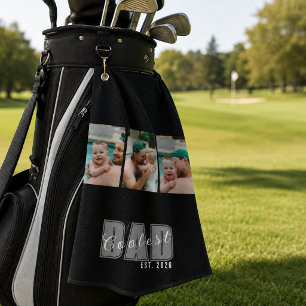3 Photo Coolest Dad Est. Custom Year - Dad Gift Golf Towel