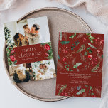 3 Photo Custom Message Red Botanical Christmas Holiday Card<br><div class="desc">This collection features watercolor red florals,  berries & winter greenery with modern & elegant typography,  with a winter botanical pattern back.</div>