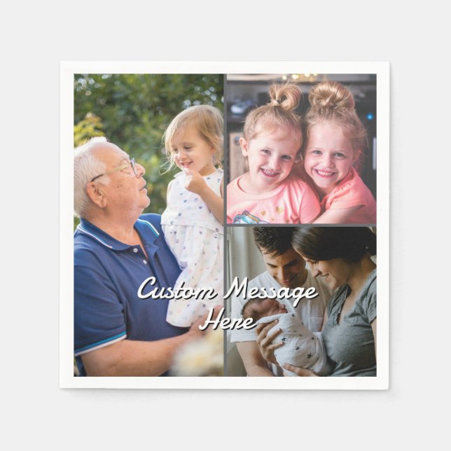 3-Photo Custom Party Napkins Personalised Text (Front)