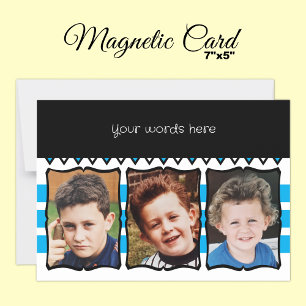 3 photo custom words blue magnetic card