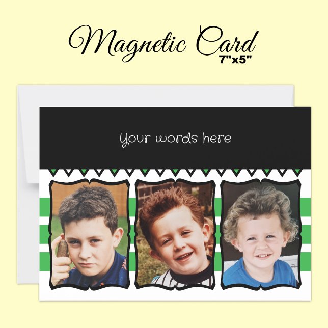 3 photo custom words green magnetic card (Creator Uploaded)