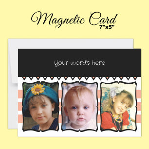 3 photo custom words peach magnetic card
