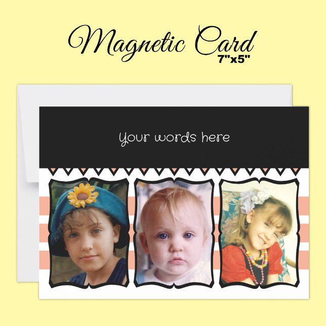 3 photo custom words peach magnetic card (Creator Uploaded)