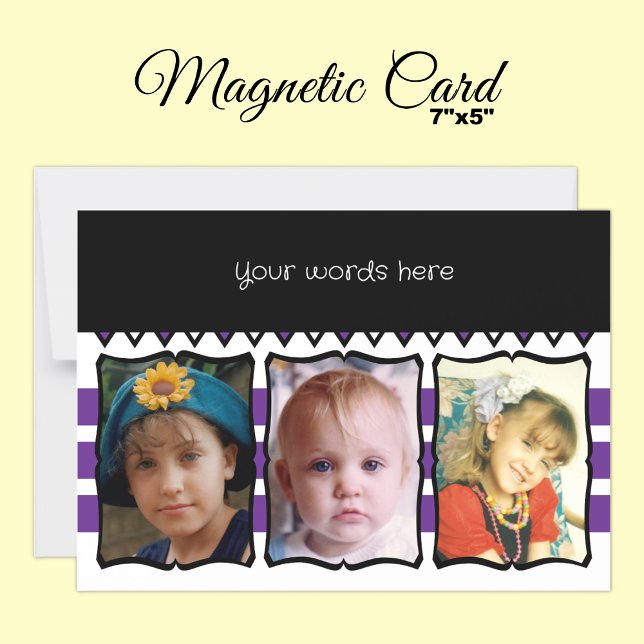 3 photo custom words purple magnetic card (Creator Uploaded)