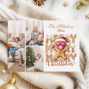 3 Photo Cute Gingerbread  Christmas  Holiday Card