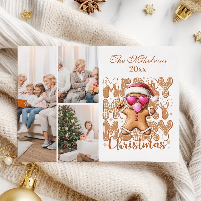 3 Photo Cute Gingerbread  Christmas  Holiday Card (Creator Uploaded)
