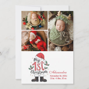 3 Photo Cute Santa Baby 1st Christmas Holiday Card