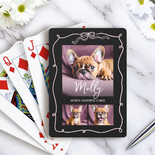 3 Photo Dog Mum Favourite Child Doodles Bow Black Playing Cards