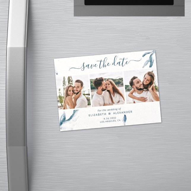 3 photo elegant blue watercolor simple wedding magnetic invitation (Creator Uploaded)
