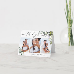 3 PHOTO Elegant Eucalyptus Greenery Wedding Thank You Card