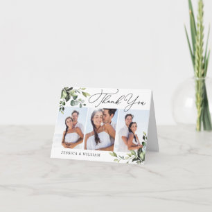 3 PHOTO Elegant Eucalyptus Watercolor Floral QR Thank You Card