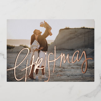3 Photo Elegant Script Foil Holiday Card