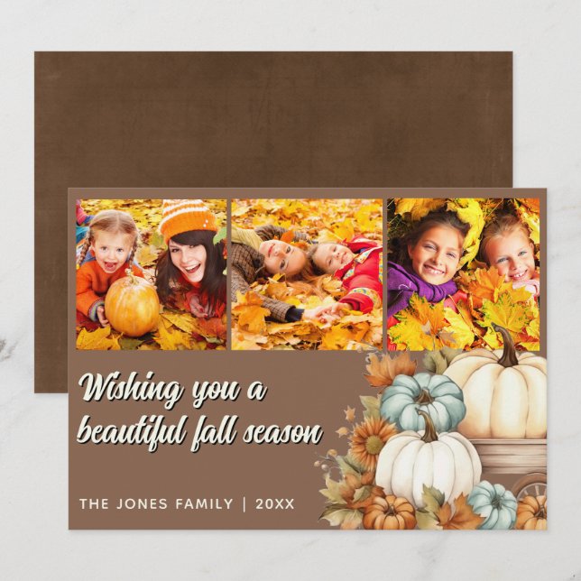 3 Photo Fall Halloween Thanksgiving  Card (Front/Back)