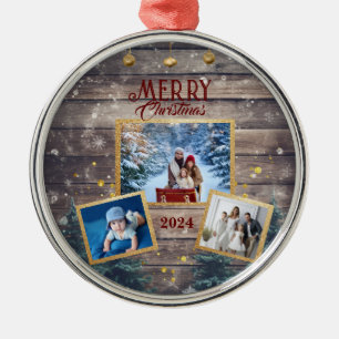 3-Photo Family Celebrate Togetherness Christmas Metal Tree Decoration