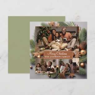 3 Photo Family Christmas Evergreen Holiday Card
