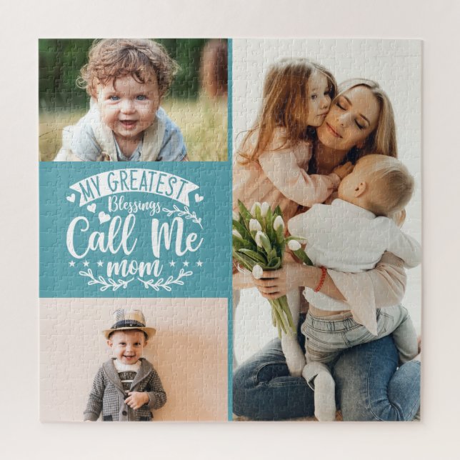 3 photo family collage mum keepsake mothers day  j jigsaw puzzle (Vertical)
