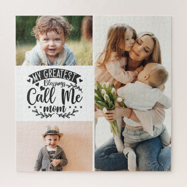 3 photo family collage mum keepsake mothers day  j jigsaw puzzle (Vertical)