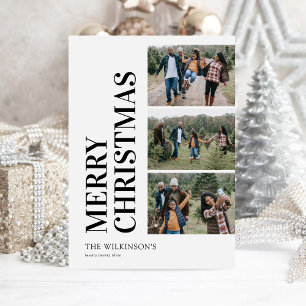 3 Photo Family Merry Christmas Holiday Card