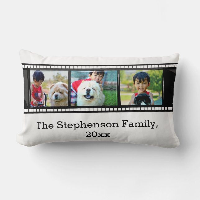 3-Photo film strip personalised photo Lumbar Cushion (Front)