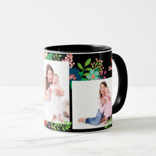 3 Photo Floral Mother's Day Black Coffee Mug