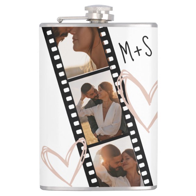 3 Photo Friends Couple BFF Trendy Film Minimalist Hip Flask (Front)