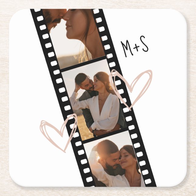 3 Photo Friends Couple BFF Trendy Film Minimalist Square Paper Coaster (Front)