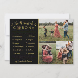 3 Photo Funny Twelve Days Corona Modern Gold Black Holiday Card