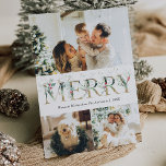 3 Photo Gold & Greenery Botanical Merry Christmas Holiday Card<br><div class="desc">Elegant 3 photo holiday card with a clean and modern look,  featuring gold & greenery graphics,  with a winter botanical gold pattern back.</div>