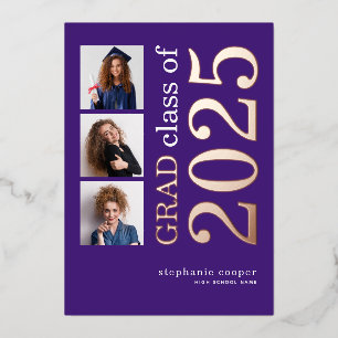 3 Photo Grad 2025 Purple with Foil Announcement