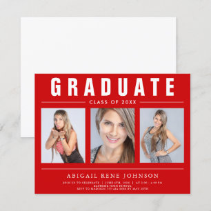 3 Photo Graduation Collage Graduate Red and White Announcement