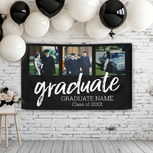 3 Photo Graduation - Modern Graduate Script Black Banner