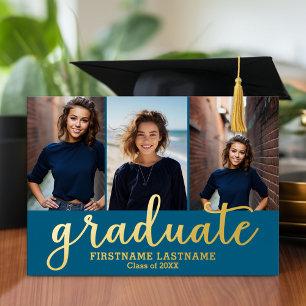 3 Photo Graduation Party Modern Script Gold
