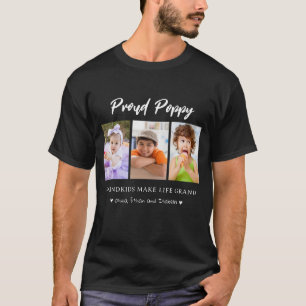 3 Photo Grandkids Make life Grand Proud Poppy  T-Shirt