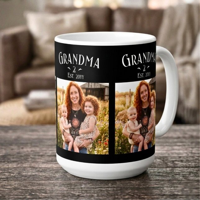 3 Photo Grandma Est Year Custom Name Number Grands Coffee Mug (Creator Uploaded)