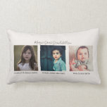 3 Photo Grandma's Great Grandchildren Names Lumbar Cushion<br><div class="desc">This design was originally given as a mother's day gift by one of our designers for her own mother! Give Great Grandma the gift of her great grandchildren in a pillow with this 3 photo personalised design! Featuring 3 square images of children, personalised with their names, and personalised for her...</div>