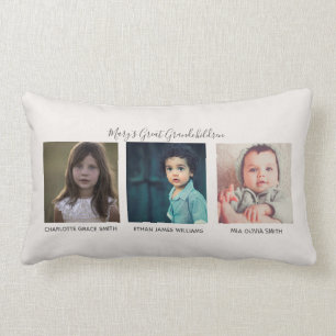 3 Photo Grandma's Great Grandchildren Names Lumbar Cushion