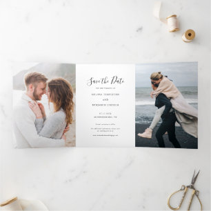 3 Photo Handwritten Wedding Save the Date Tri-Fold Announcement