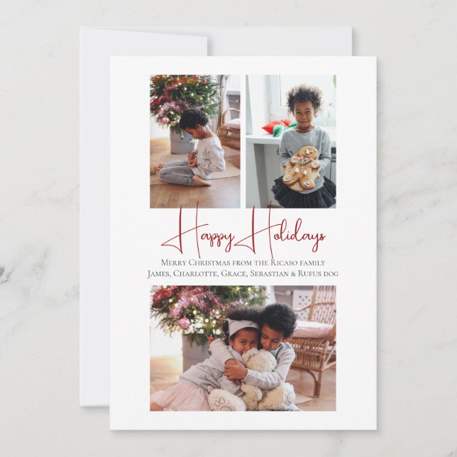 3 Photo Happy Holidays Christmas Gnome Holiday Card (Front)