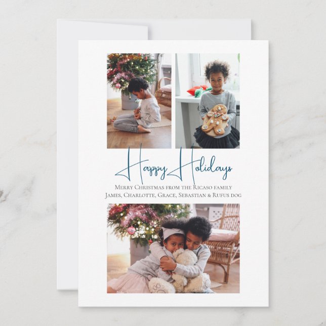 3 Photo Happy Holidays Christmas Skating Children Holiday Card (Front)