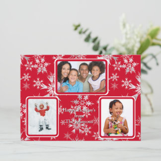 3 Photo Happy Holidays Personalised Message Red Holiday Card