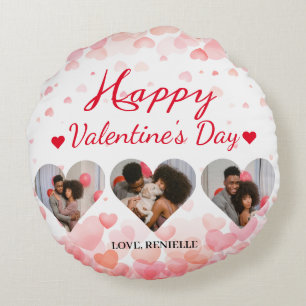 3 photo Heart collage valentines day couple Round Cushion