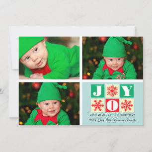 3 Photo Holiday Joy Snowflake Photo Card